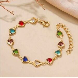 Love Heart Multicolor Gold Bracelet with‎ Colorful Gems, NWOT